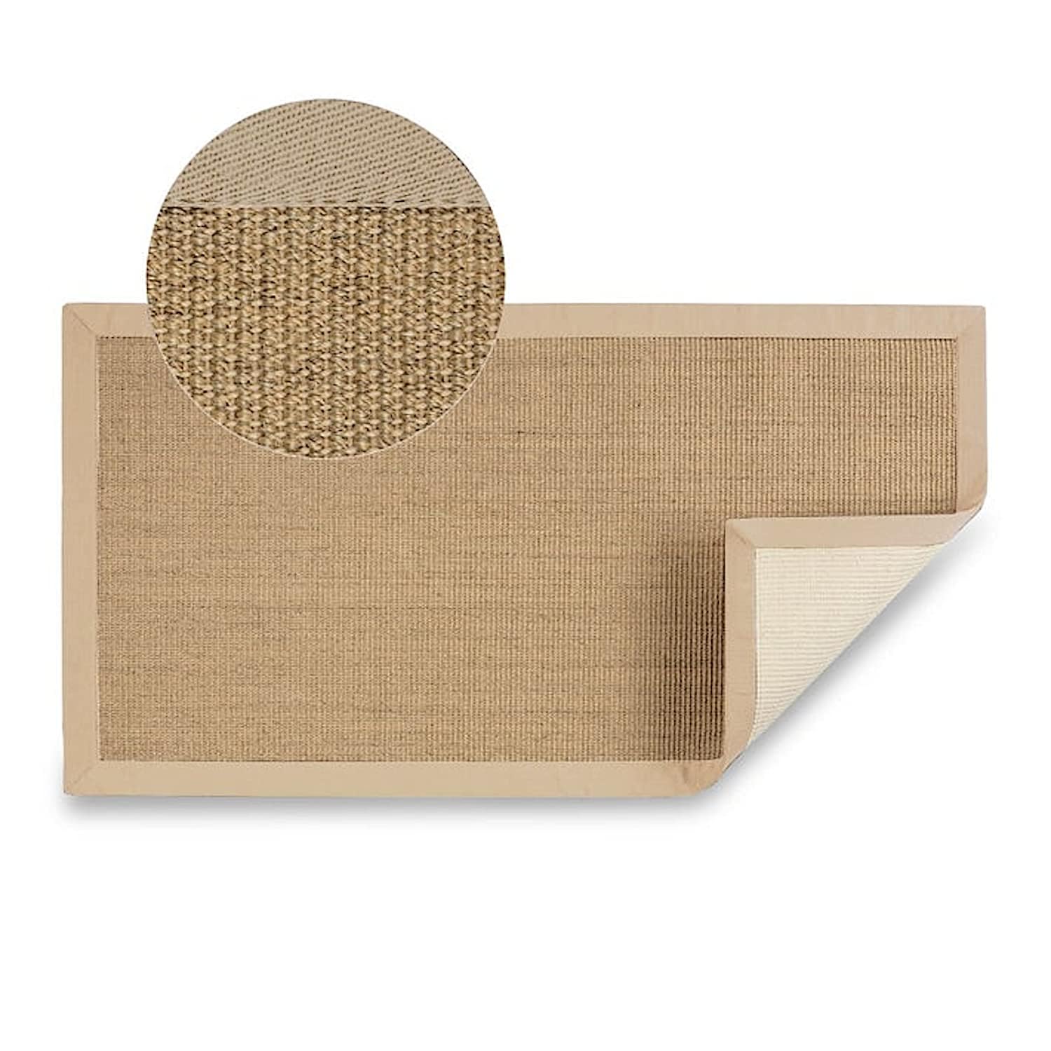 casa pura Amazonas Natur 200 x 200 cm Sisal Teppich – Naturfaser Teppich mit Baumwollbordüre, Wohnteppich, Sisalteppich