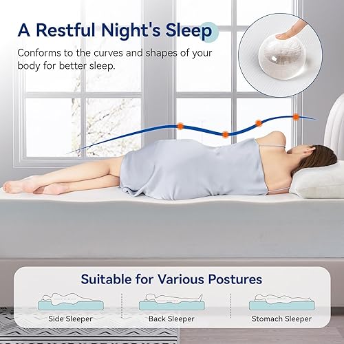 Miniatura 5 de Tienda Basics Colchón de espuma viscoelástica, tacto suave y afelpado, 12 pulgadas, Full, blancogris