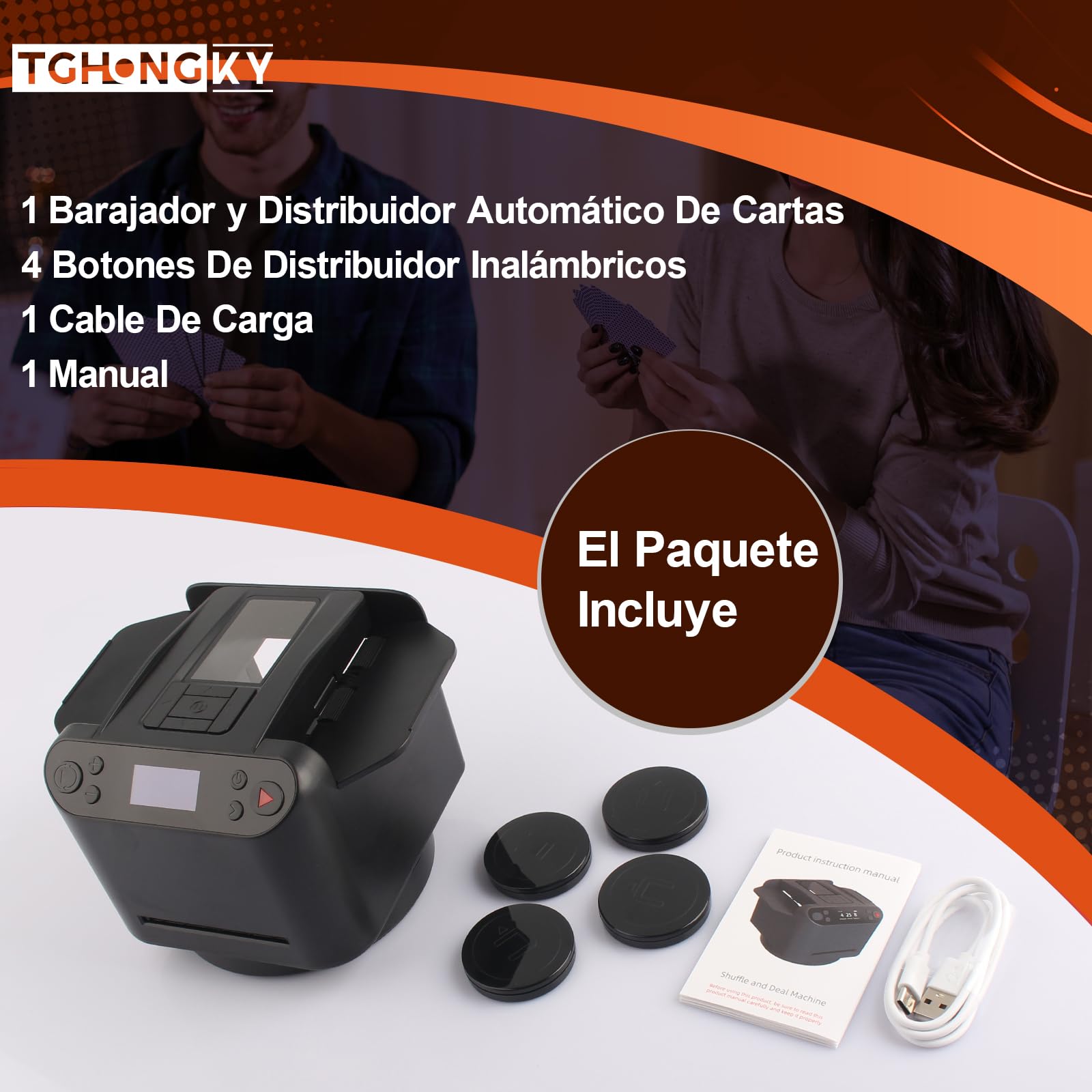 2 en 1 Distribuidor y barajador automático de Cartas Rotación de 360°Máquina automática Distribuidor de Cartas para Juegos de Cartas con 4 Botón Inalámbrico para Viajes y Fiestas