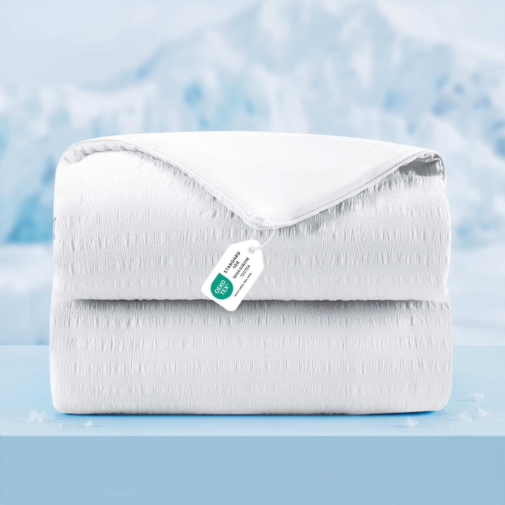 UNIKOME Kühldecke Doppelseitig - Wendbare Sommerdecke aus Bubble Sherpa & Ice Silk, Leicht und Atmungsaktiv für Hitze- und Schweißgeplagte, Ideal für Klimaanlagen, 150 x 200 cm, Weiß