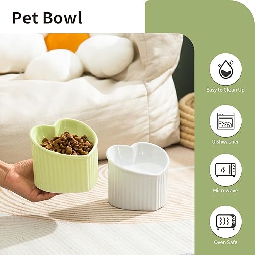 Miniatura 5 de Tazón inclinado elevado de 5.5 pulgadas, cuenco elevado de cerámica para gatos, con forma de corazón de amor, plato inclinado para alimentación de