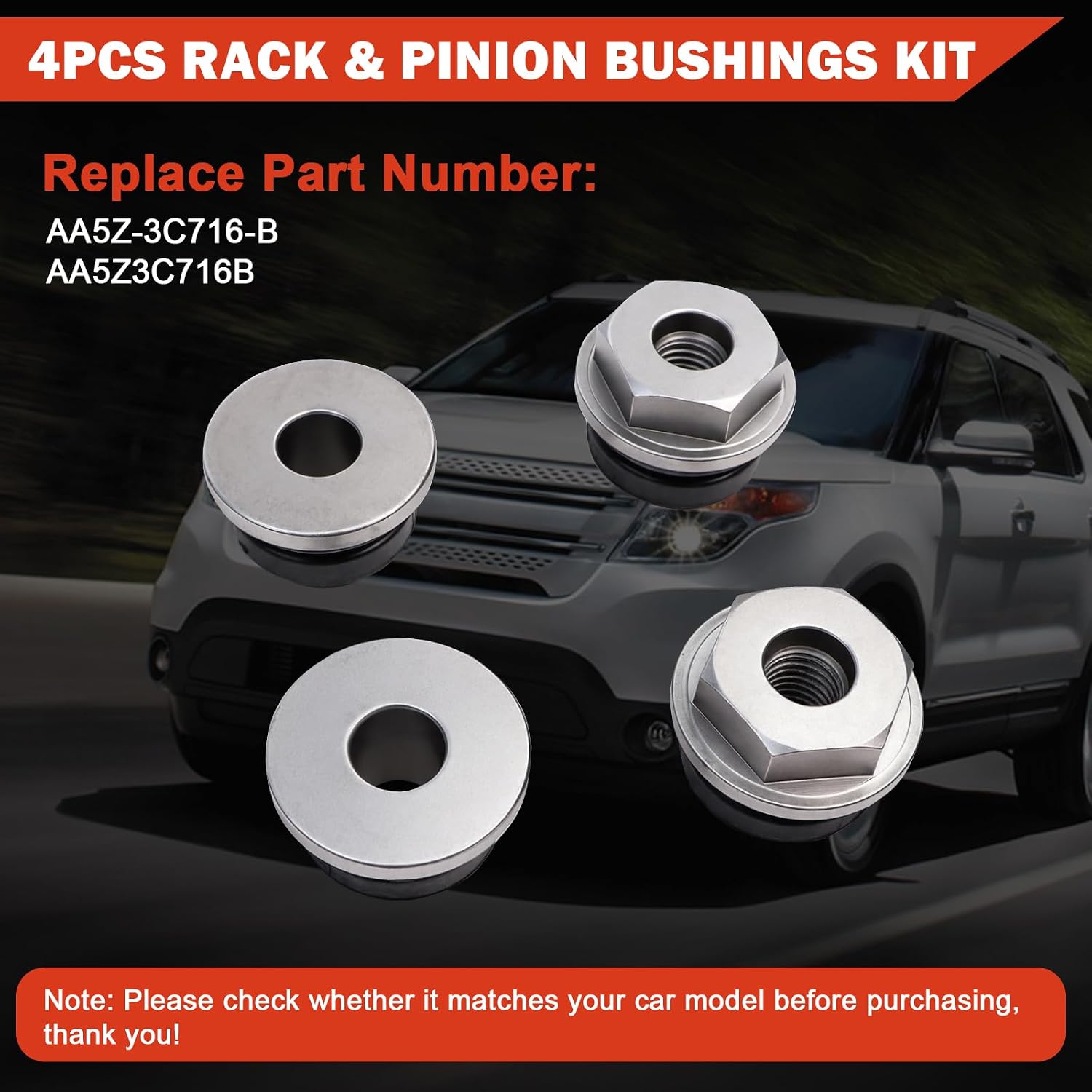 4PCS Rack & Pinion Bushings Kit Compatible with Ford Explorer 2010 2011 2012 2013 2014 2015, AA5Z-3C716-B, AA5Z3C716B
