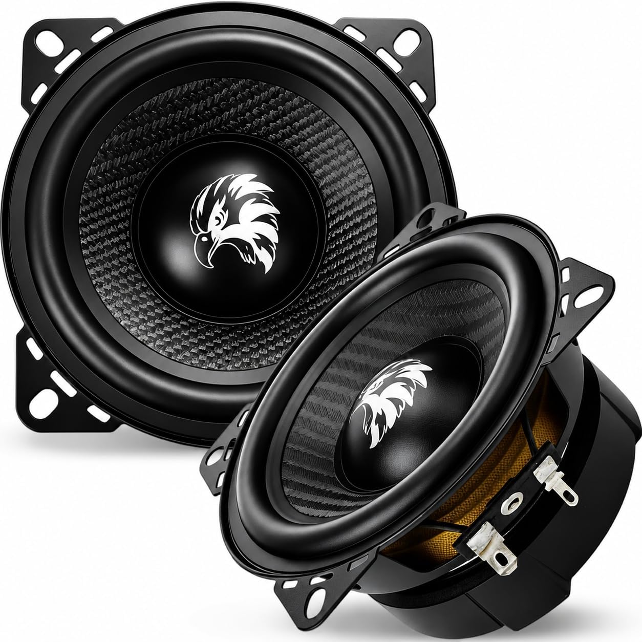 4 Inch Car Speakers, 600W Peak 4 Ohm Mid Bass Speaker Pair, Carbon Fiber Cone 4 Inch Speakers Car Audio Replacement, High Sensitivity Door Dash Truck Motorcycle Audio Speakers, 2 Pack