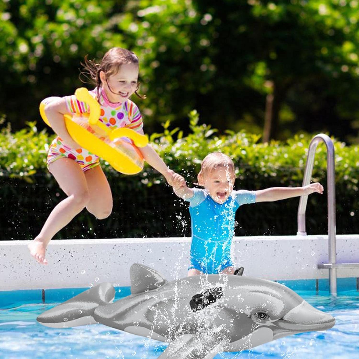 Activane Inflatable Dolphin Pool Float Raft Summer Children Fun Swimming Pool Floaties for Kids and Adults Pool Lake Beach Float Raft Lounge Outdoor : Toys & Games