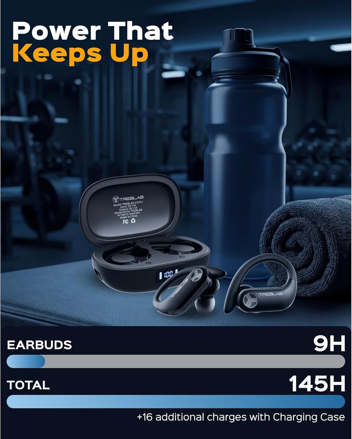 TREBLAB X3 Pro - Sports Wireless Ear Buds Bluetooth - Comfortable Workout Headphones with Secure Ear Hooks, 9H Long Battery Life, IPX5 Sweatproof Earphones, Noise Isolation Over Ear Earbuds - Image 5