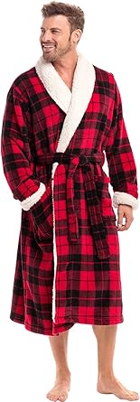 Alexander Del Rossa Mens Plush Sherpa Robe, Warm Bathrobe with Pockets