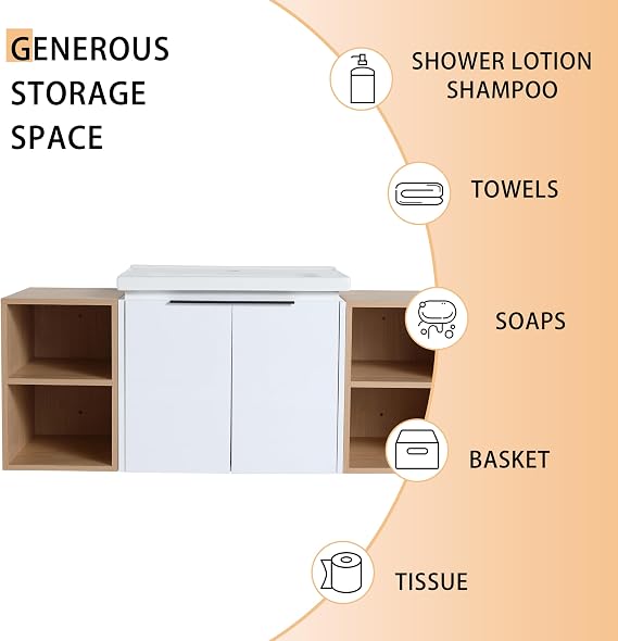 48 Bathroom Vanity with Sink, 48 Inch Floating Bathroom Vanity, Modern Bathroom Vanity, White Wall Mounted Cabinet Set