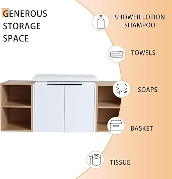 48 Bathroom Vanity with Sink, 48 Inch Floating Bathroom Vanity, Modern Bathroom Vanity, White Wall Mounted Cabinet Set