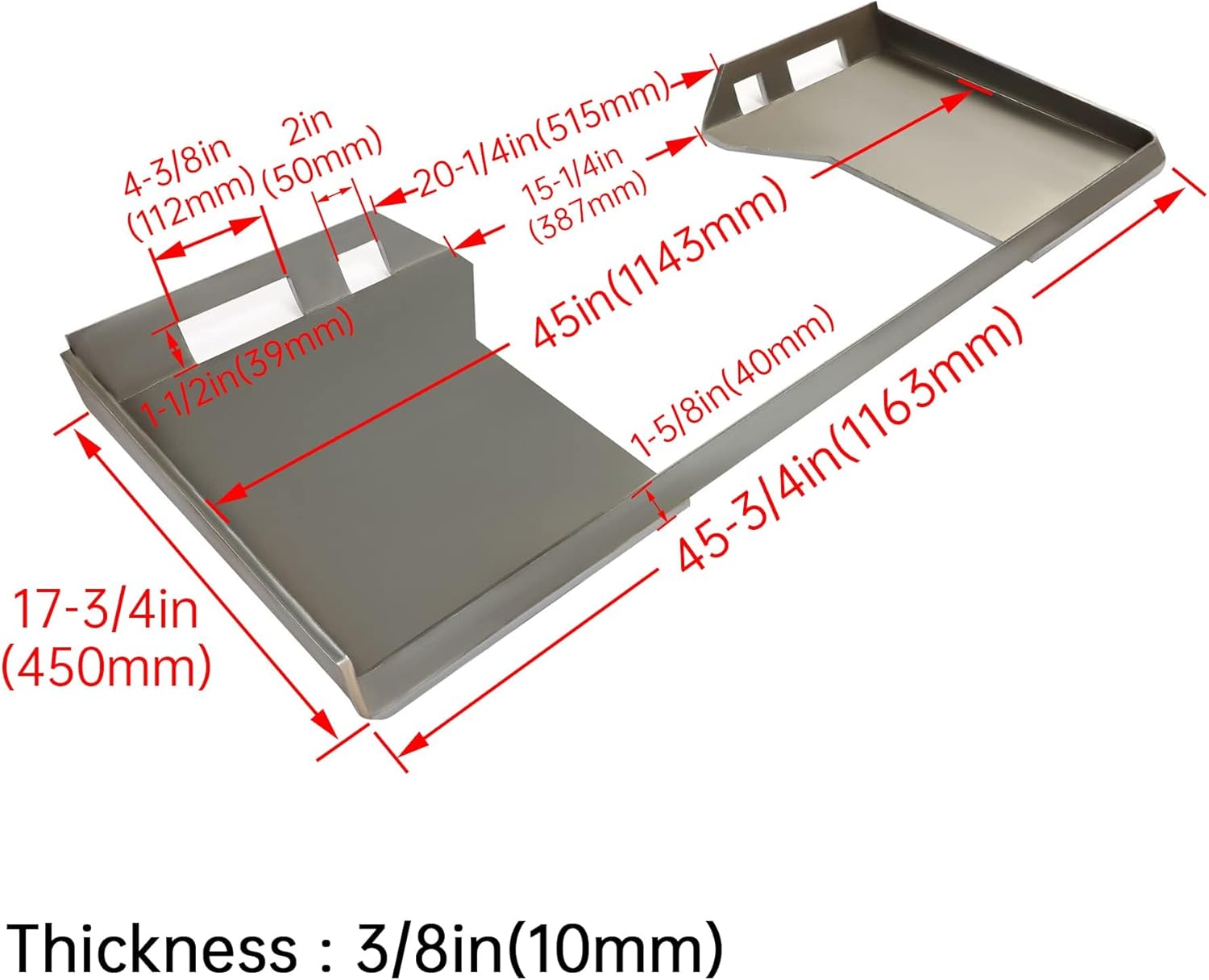 ECOTRIC 3/8" Thick Quick Tach Cut Out Mount Plate, Steel Skid Steer Quick Tach Attachment Adapter Plate Compatible with Bobcat, Kubota Tractors