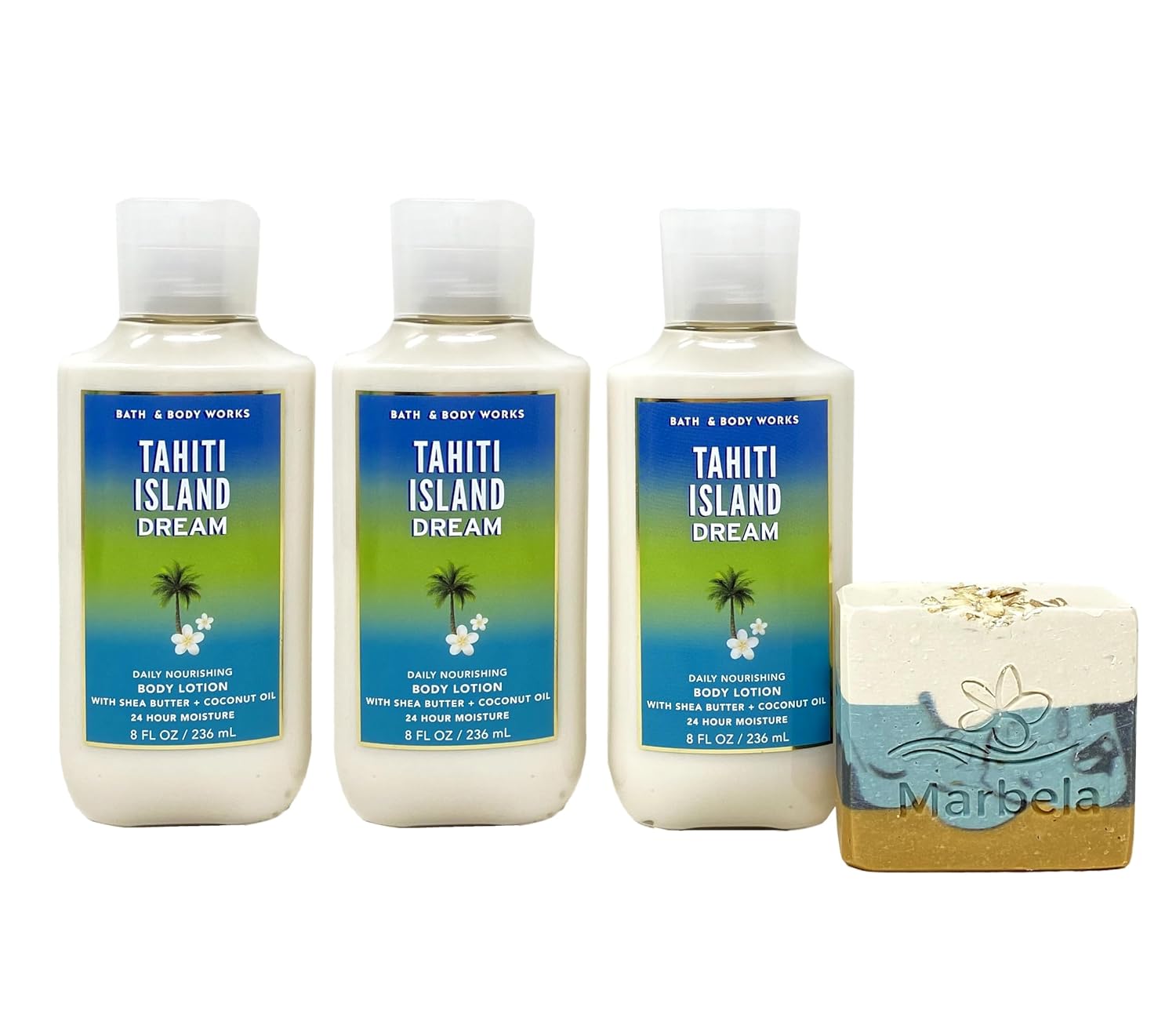 Bath & Body Works Tahiti Island Dream 3 Piece Daily Nourishing Body Lotion Bundle with a Sea Breeze Bar Soap - Full Size