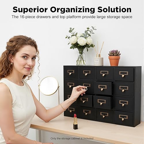 Miniatura 4 de Gabinete de boticario de 16 cajones con cajones, cofres y gabinetes de boticario, caja de almacenamiento de hierbas, organizador de cajones de