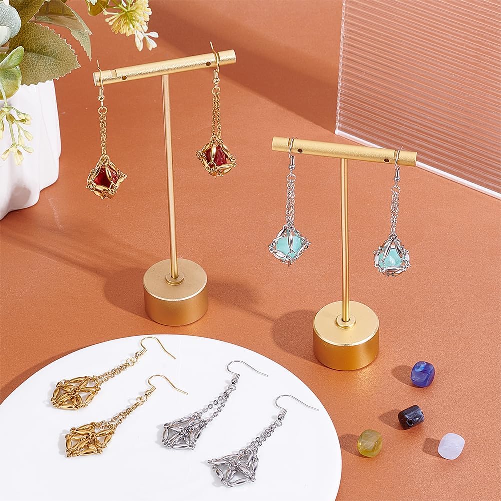 PH PandaHall 8pcs 2 Colors Crystal Holder Adjustable Earring Cage Pearl Beads Stone Holder Earring Cage Empty Net Earring Settings with Hooks for Jewelry Making DIY Crafts Golden & Silver 2.7 inch