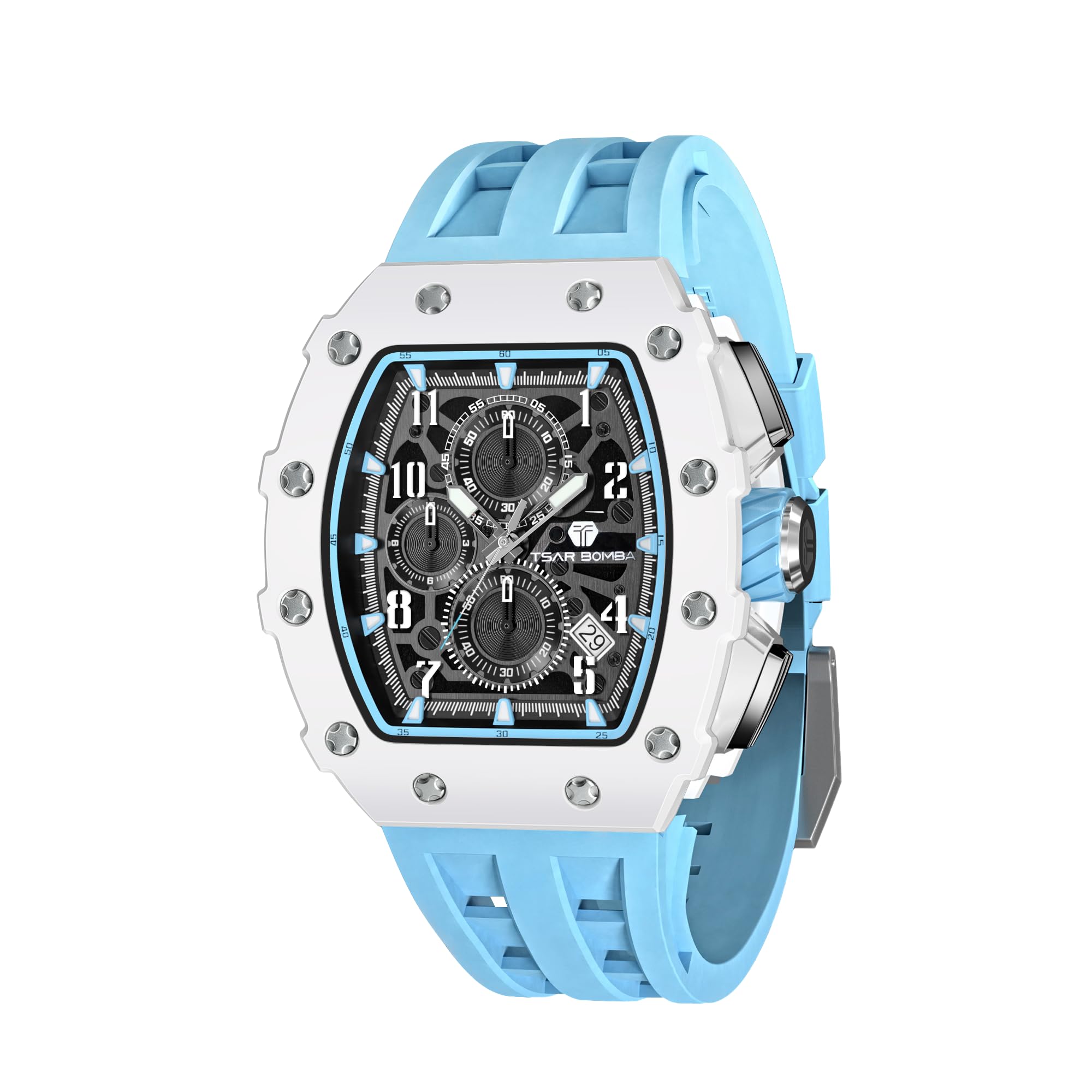 Mens Watches Luxury Tonneau Watches for Men Waterproof 50M Analog Watch Chronograph Calendar Date Men’s Dress Business Work Watch Diver Large Square Face Wristwatch