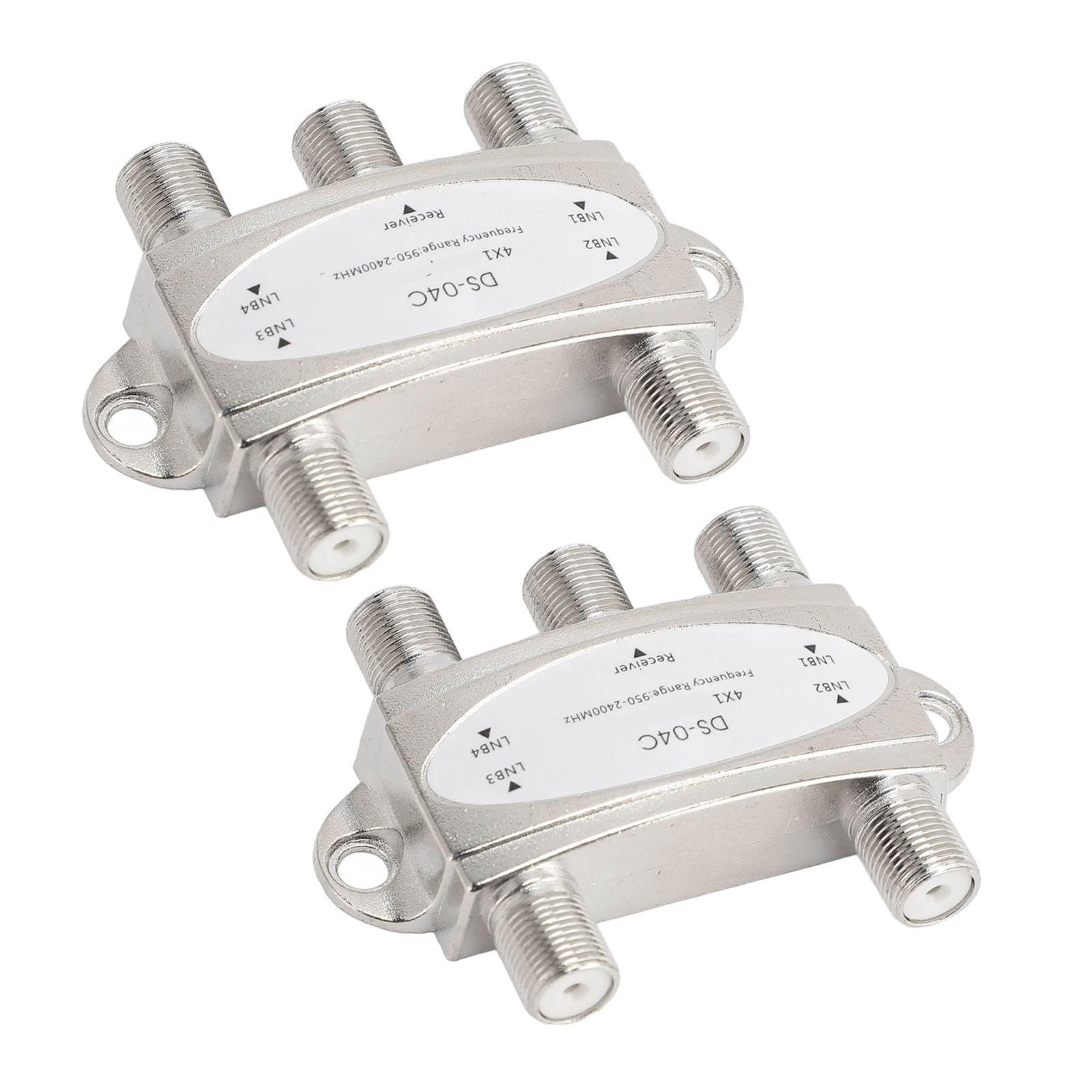 2Pcs Satellite Signal Switch Splitter, 4x1 DiSEqC Switch with High Isolation Broadband, 75? Port Impedance, 20dB Isolation