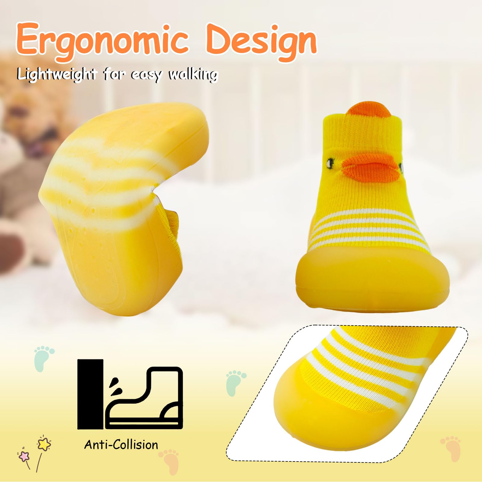 1 par de zapatos de bebé calcetines de bebé zapatos antideslizantes para niños niñas suela de goma suave zapatos deportivos amarillo rosa gris