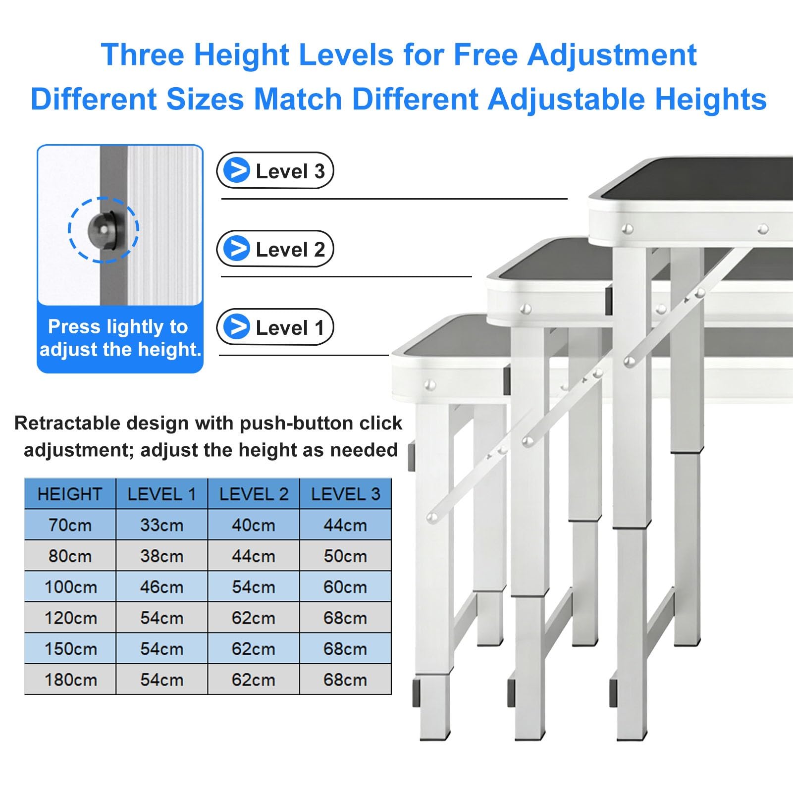 Aluminum Folding Table 70-180cm Heavy Duty Folding Utiity Table