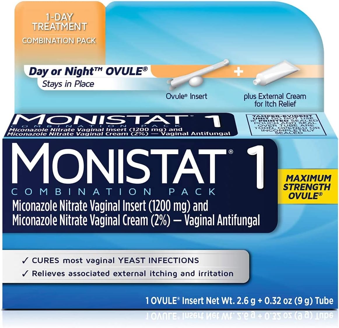 1-Day | Day or Night Combination | Yeast Infection Treatment, Prefilled, 1 Pack