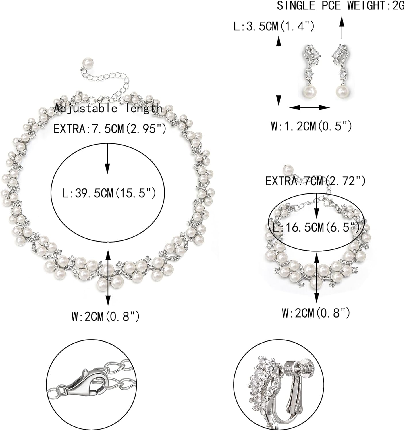 EVER FAITH Austrian Crystal CZ Simulated Pearl Victorian Style Necklace Earrings Bracelet Set Clear - Image 6