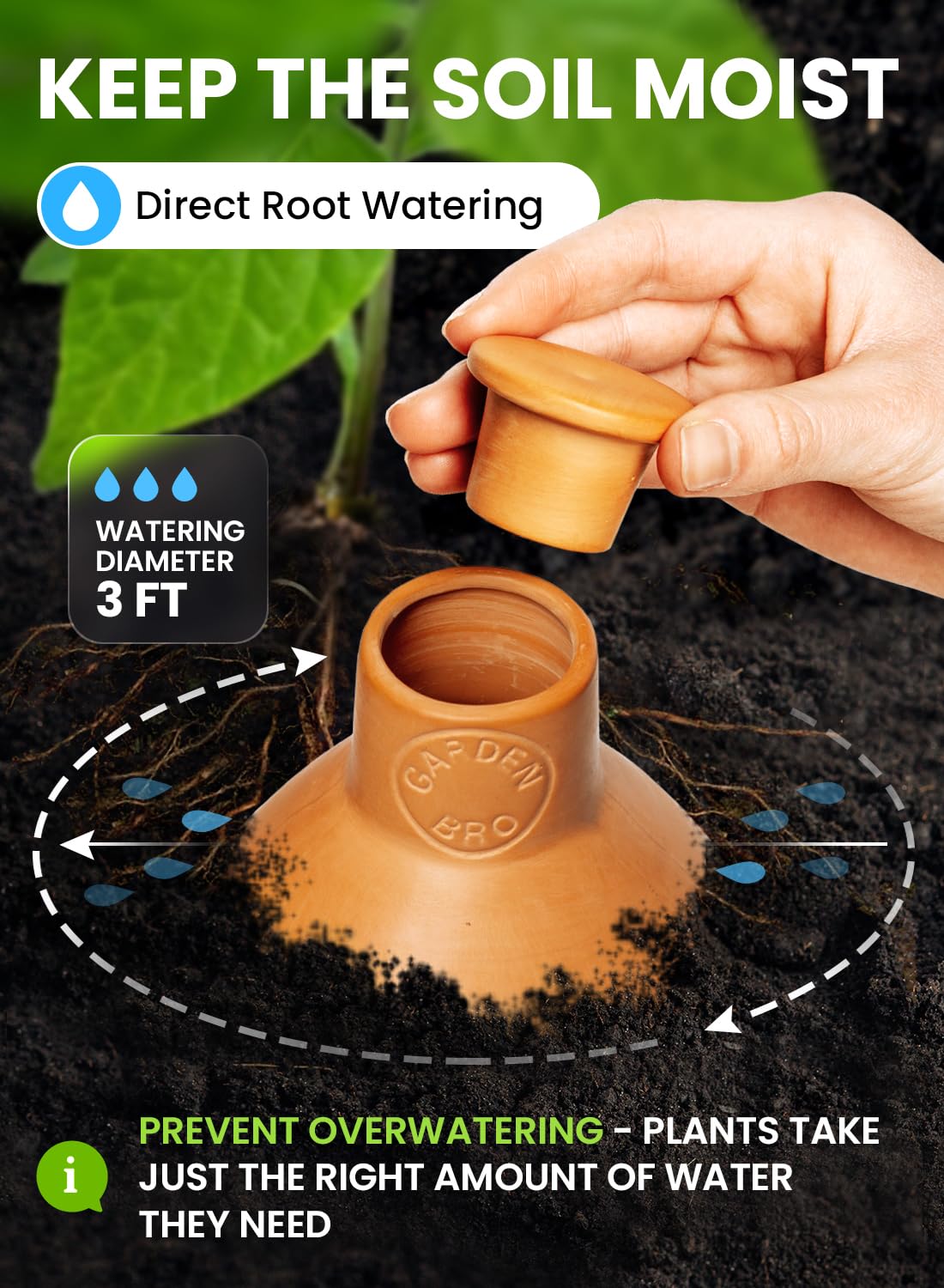 Ollas - 2 vasi per irrigazione in terracotta, misura grande, 907,2 g, globi autoirriganti per 1 settimana, facili da riempire, per giardino in argilla, irrigatori per piante durante le vacanze