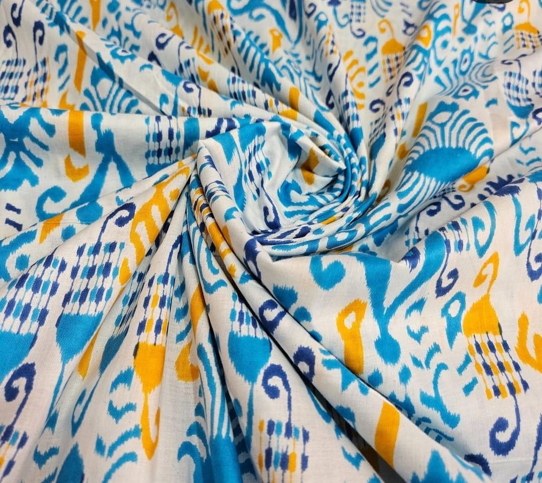 DEVVART Pure Cotton Unstitched Printed Fabric Material for Women Blouse/Plazzo,kurti/Lehenga/Saree/Piece Material for Womens (WHITE, 5 Meter)