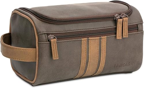 Vancase - Neceser de cuero vintage para hombre, bolsa de afeitado colgante, organizador de ducha portátil para baño, accesorios de viaje, Brwon