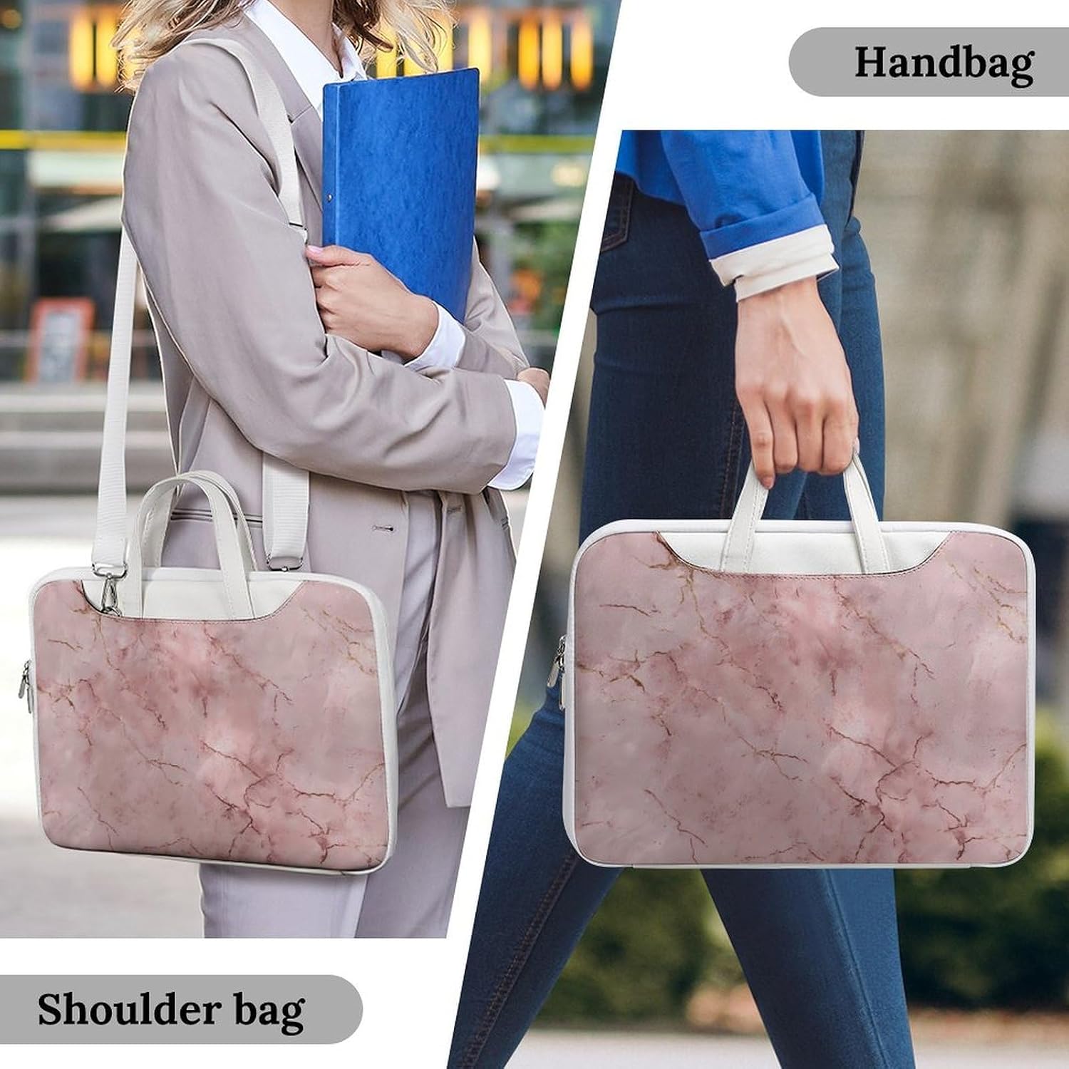 Rose Gold Marble Texture Leather Laptop Bag Handheld Slim Computer Bags Business Briefcase