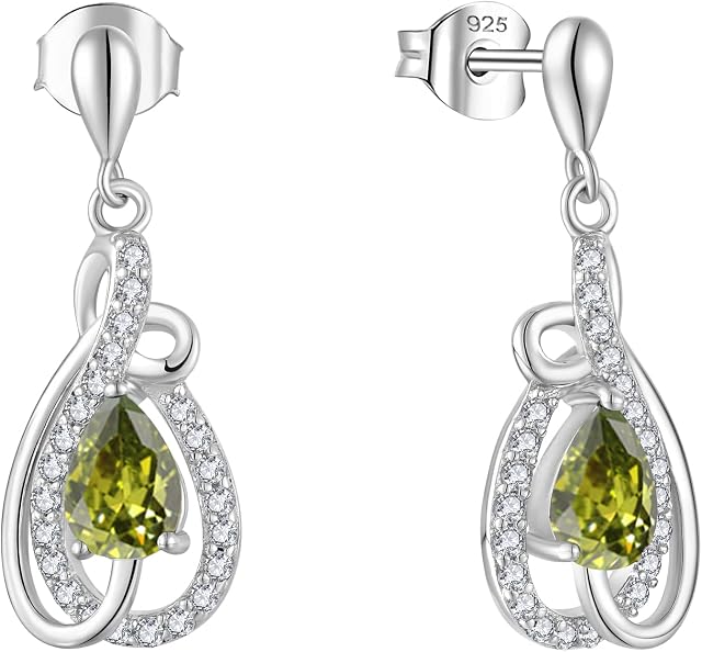 JO WISDOM Women Earrings,925 Sterling Silver Birthstone Dangle & Drop Earrings with 3A Cubic Zirconia