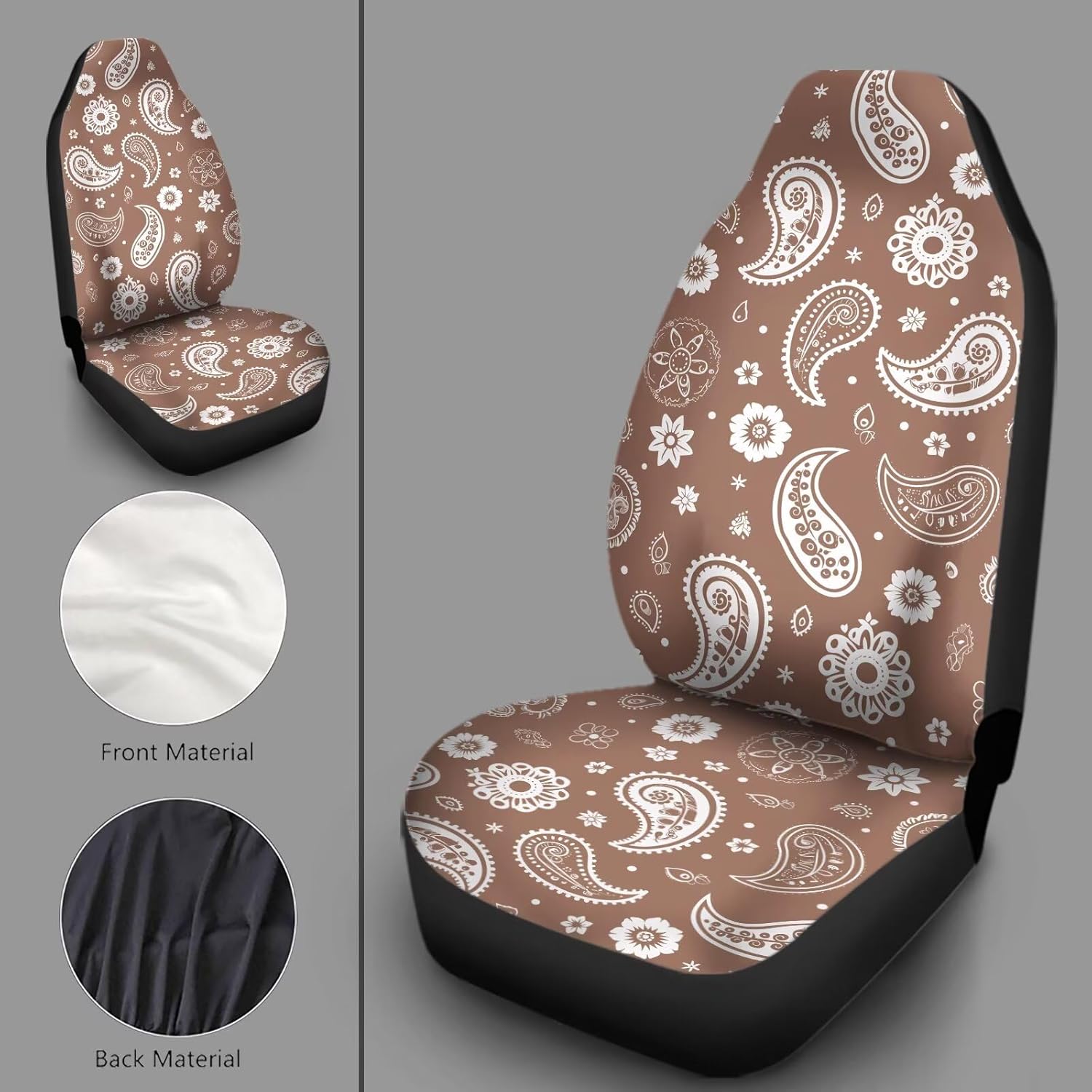 Mocha Mousse Paisley Car Seat Covers 2 PCS Elastic Breathable Front Seat Protector Cover Universal for Vehicle SUV Sedan Trucks for Women Men