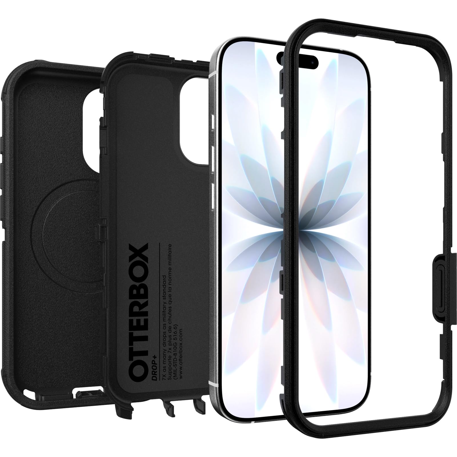 OtterBox Defender Series MagSafe Hoes voor iPhone 16 Plus, schokbestendig, valbestendig, ultrastevig, beschermende hoes, 7x getest volgens militaire standaard, Zwart