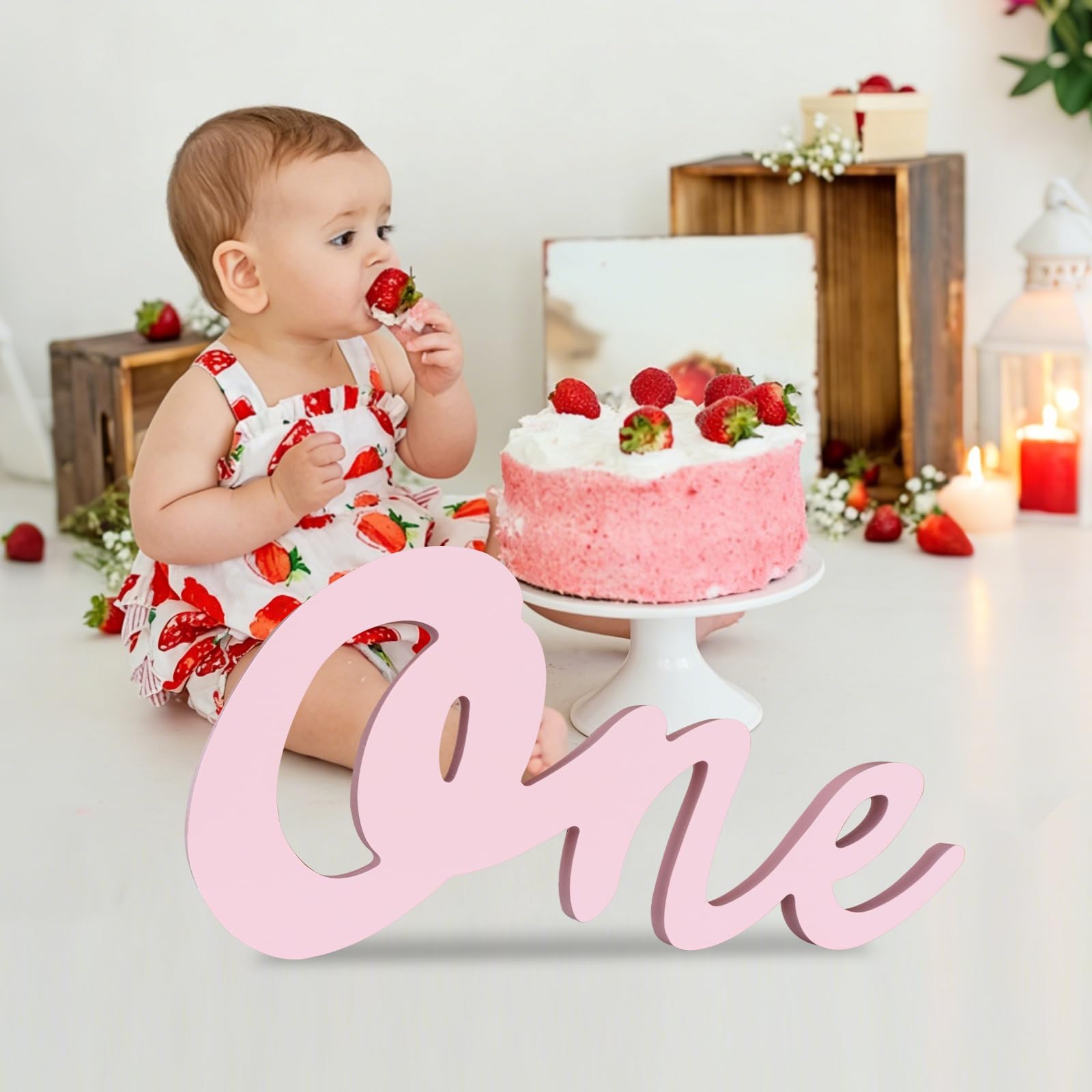 Photo 1 of TONIFUL Wooden "One" Sign - Light Pink