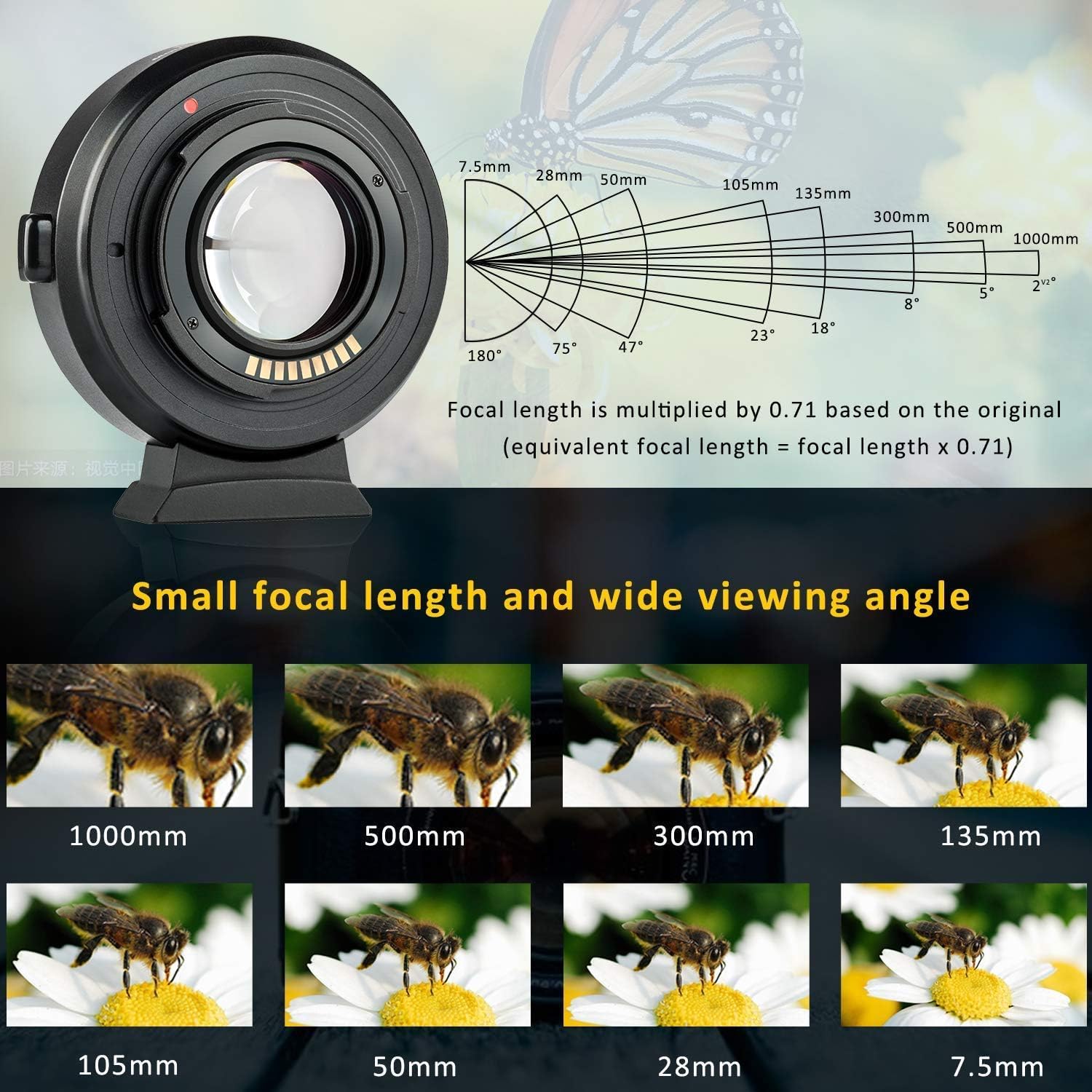 EF-EOS M2 Autofokus Objektiv-Adapter 0.71x Speed-Booster kompatibel mit Canon EF-Objektiv zu EOS-M (EF-M Mount) Kameras CAN0N EOS M M2 M3 M5 M6 M10 M50 M100 M200