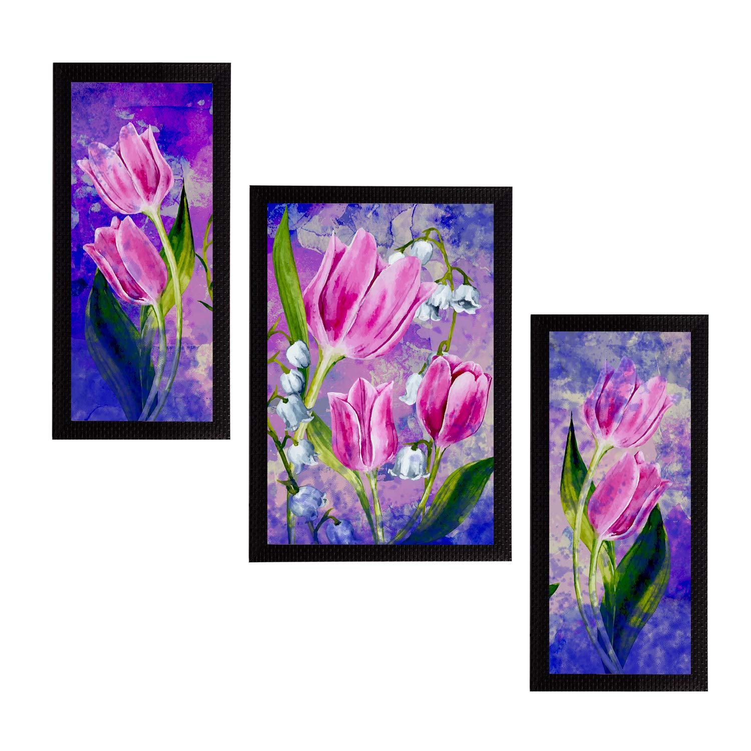 eCraftIndia Set of 3 Botanical and Floral Satin Matt Textured UV Art Painting