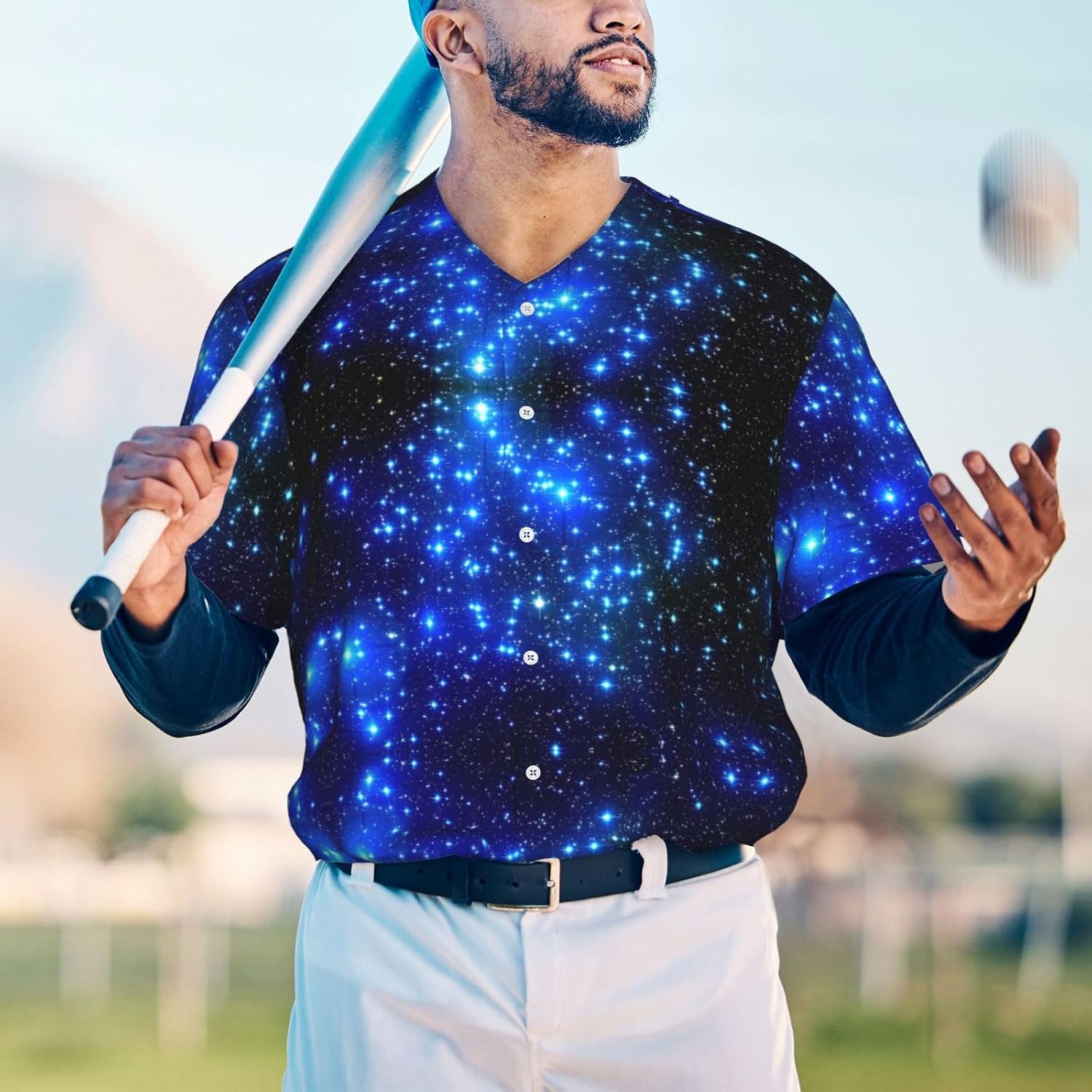 Galaxy Stars Stylish Softball Jersey,Personalized and Breathable Baseball Button Down for Men for All Seasons and Occasions
