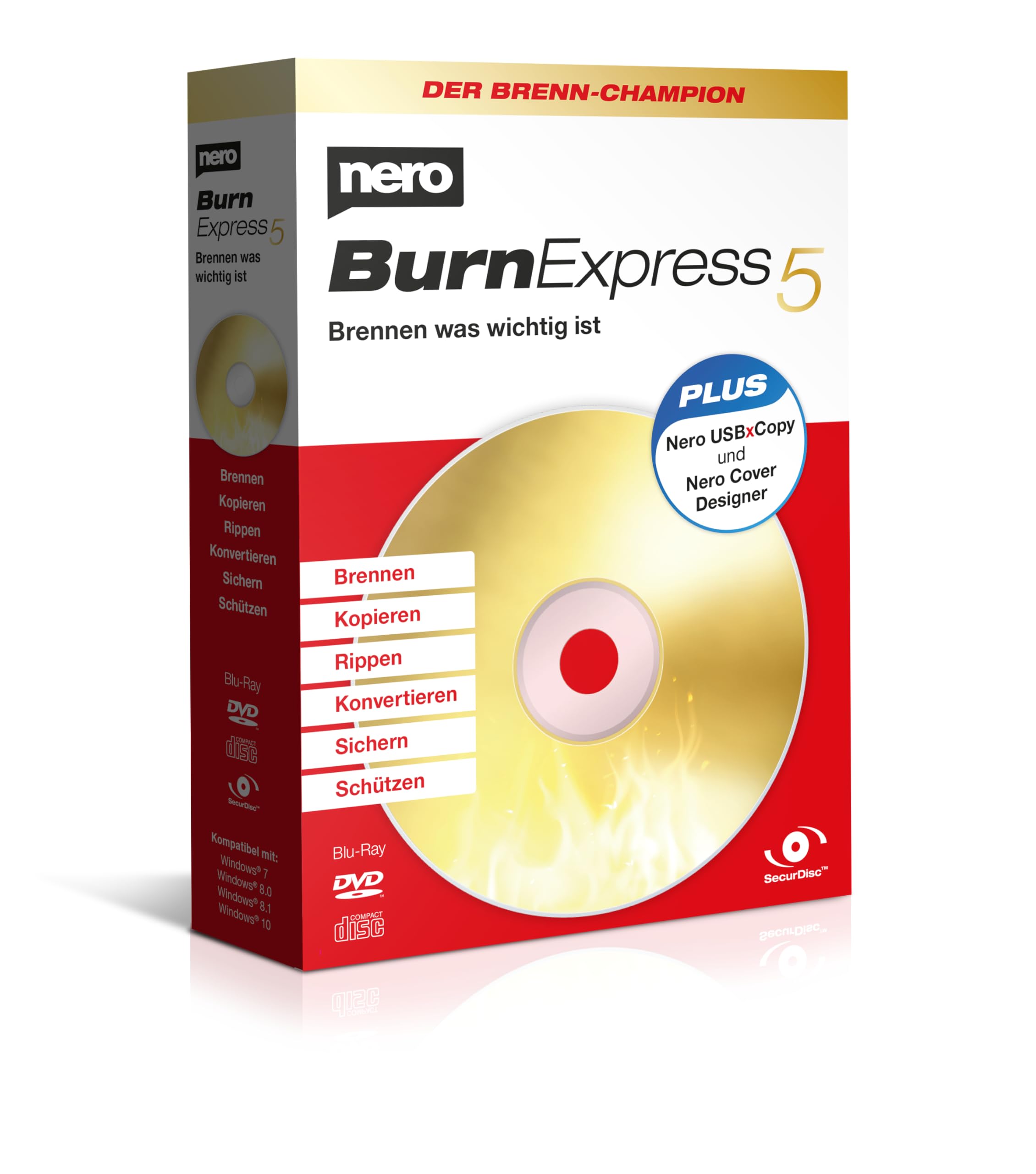 Nero Burn Express 5 – Masterizza | Copia | Rippa | Converti | Protezione SecurDisc 4.0 | USBxCopy & Cover Designer | Licenza Lifetime | 1 PC | Windows 11/10/8/7