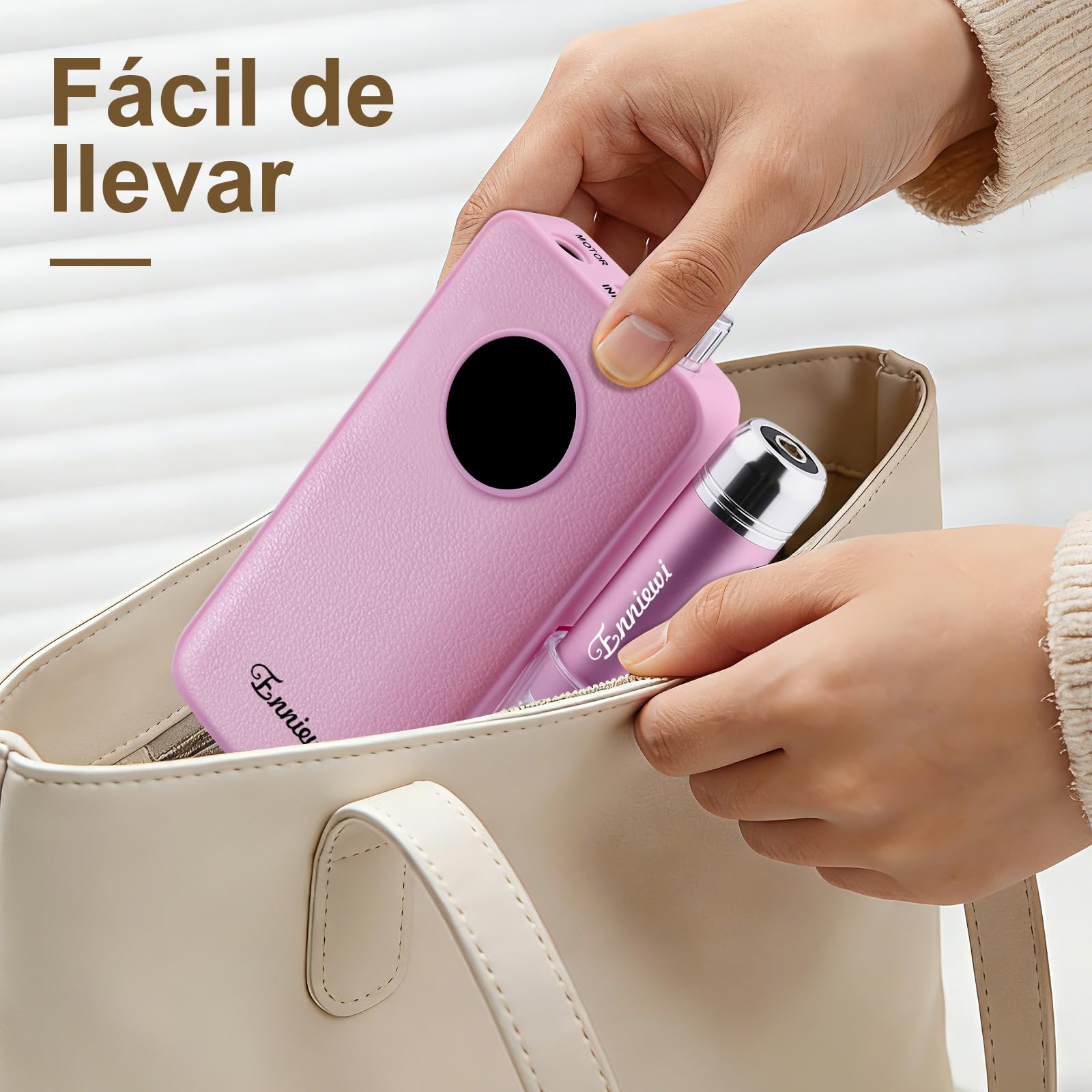 Torno para Uñas 35000RPM para Uñas de Gel, Taladro Eléctrico Recargable con Pantalla LED, Portátil, Bajo Ruido, Kit Profesional para Manicura y Pedicura para Hogar y Salón, 48W, Rosa