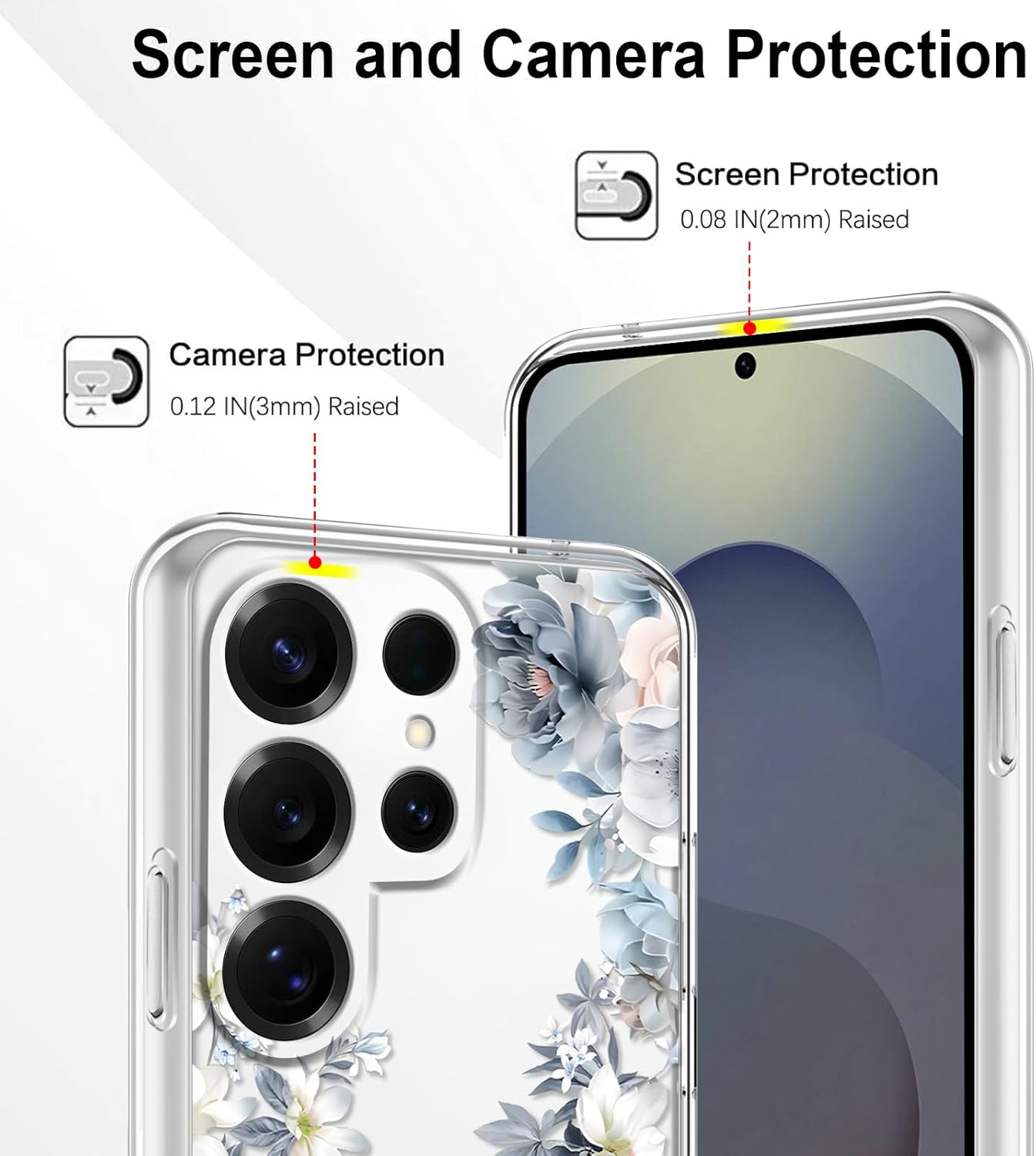 Flower Phone Case Floral for Samsung Galaxy S25 Ultra 5G 6,9'' with Screen Protector, Clear Transparent Phone Cover Slim Soft Shockproof Anti-Scratch Protection Funda for Girls Women, 05 - Image 3