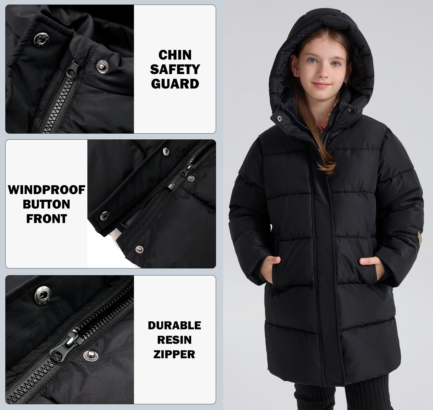 SOLOCOTE Abrigos de Invierno para Niños Plumífero Grueso Alargado Resistente al Agua con Chaqueta con Capucha para Niños