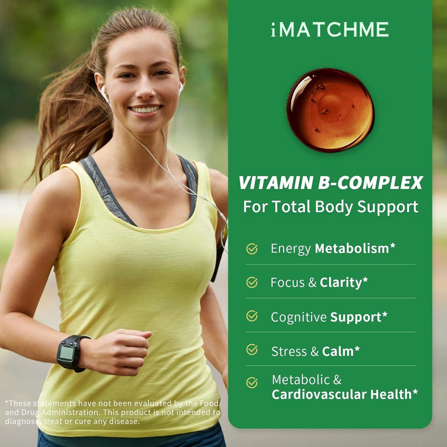 iMATCHME Methylated B Complex Liquid Drops - Max Absorption L-Methylfolate (L-5-MTHF), Vitamin B12 Methylcobalamin, B6 - with Ashwagandha & Saffron for Energy, Focus & Brain Health - Vegan, 2 Fl Oz - Image 2