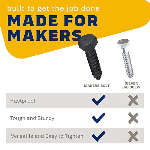 Miniatura 7 de Makers Bolt - Pernos negros de 12 x 2 pulgadas, 25 piezas, resistente al óxido, 4 capas de cerámica, 2 tornillos de retraso galvanizados, para