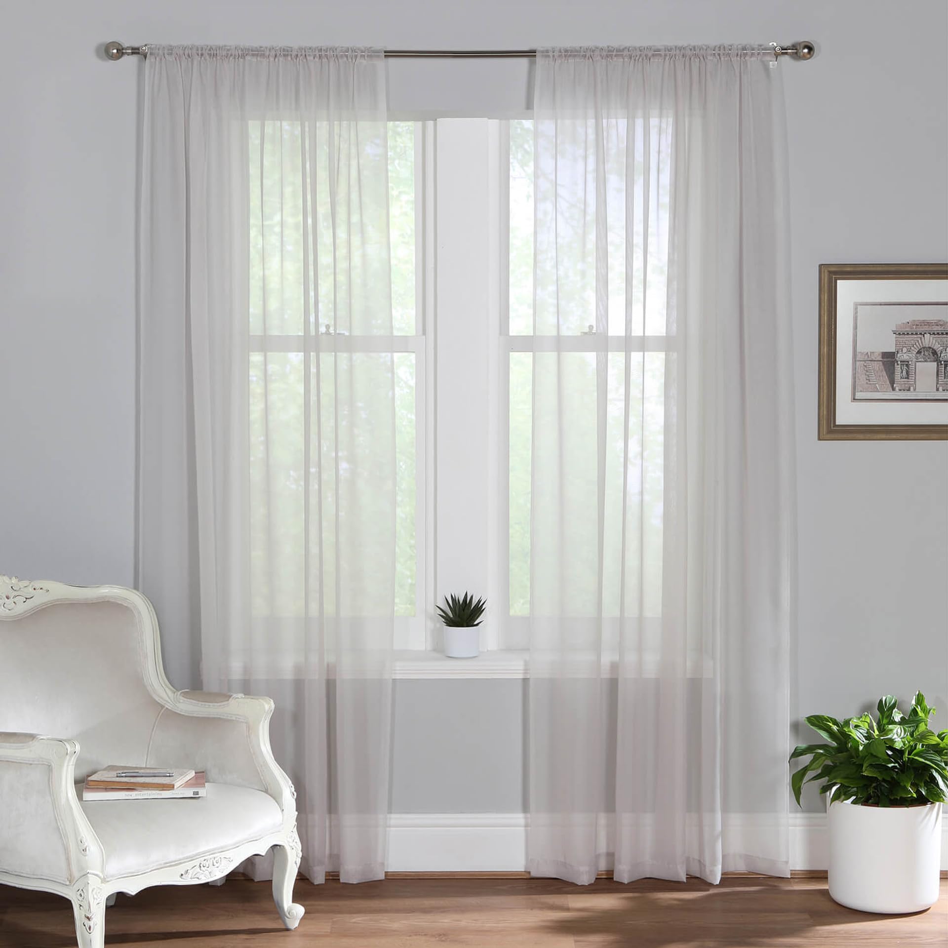 Maple Textiles A Pair of Voile Curtain Panels Slotted Top Pale Grey 57" Wide x 72" Drop