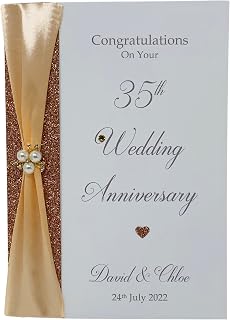 35th Wedding Anniversary Card - Coral 35 Year Thirty Fifth Anniversary Luxury Greeting Card, Personalised Gift for Wife, Husband, Parents, Couple, Friends