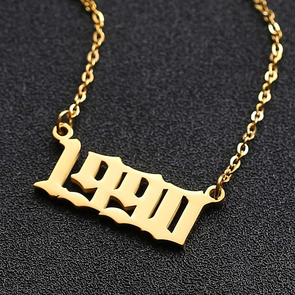 SKQIR Birth Years Necklace,Initial Year Number Pendant Necklace Birthday Gift Charm Friendship Old English Arabic Mumerals Stainless steel Necklace Jewelry for Women Girl - Image 4