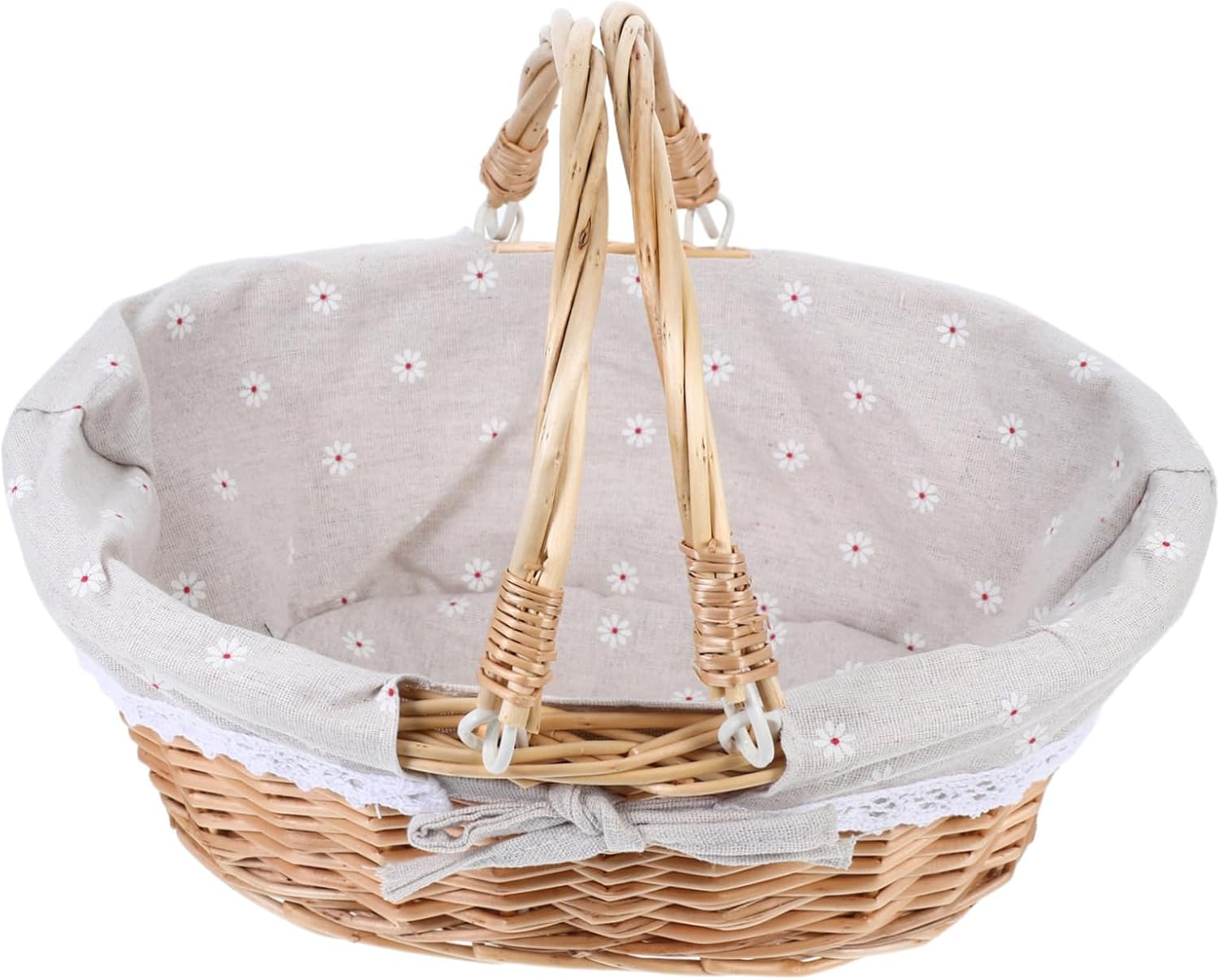 Wicker Picnic Basket Handle Hand Woven Natural Willow Hamper for Harvesting Flowers Fruits and Wine Portable Storage for Outdoor Gatherings and Home Decor