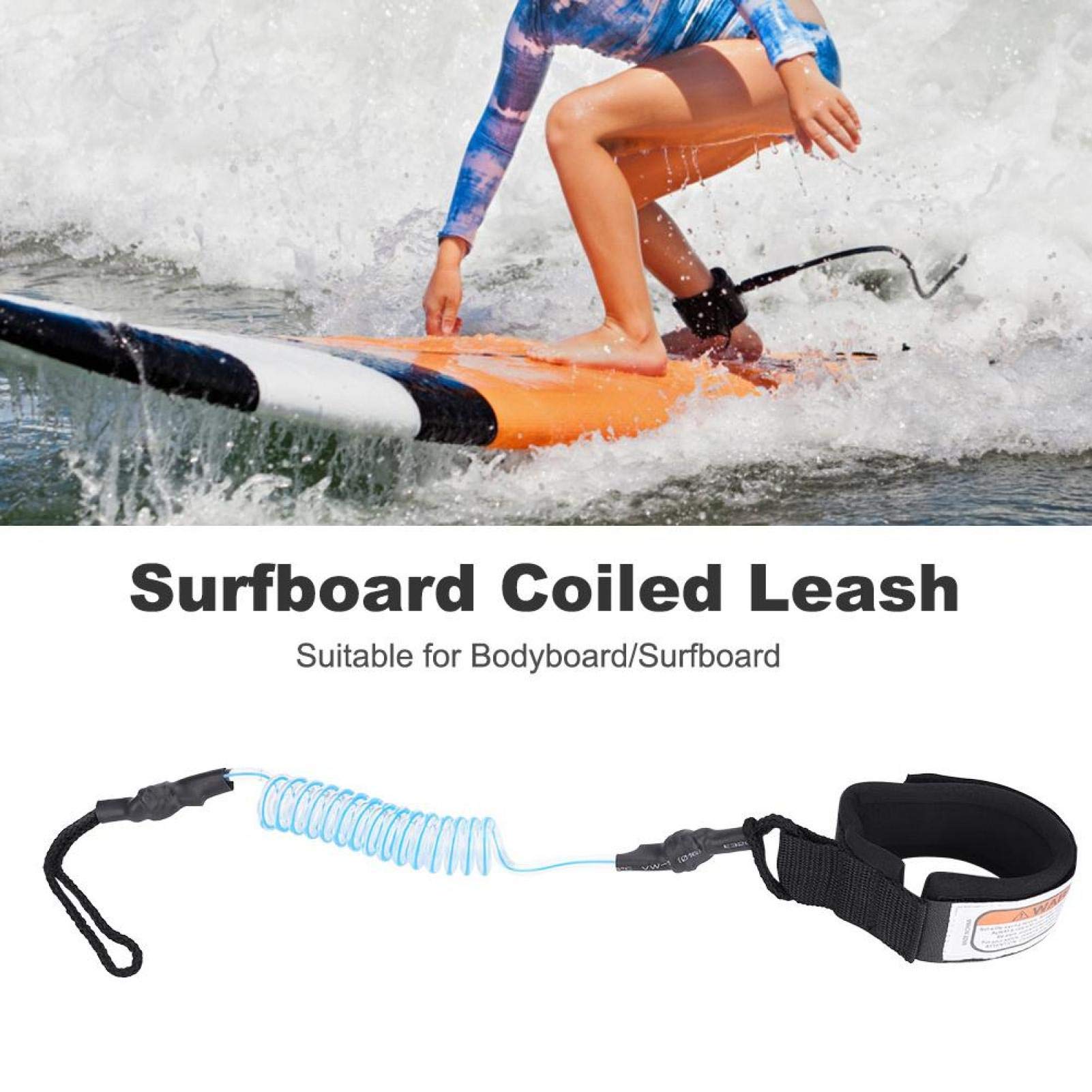 WNSC Stand Up Paddle Board Coiled, Sturdy Surfing Leash Board Coiled Spring Leg Foot Rope Ankle Strap Comfortable for Surfboard(Blue)