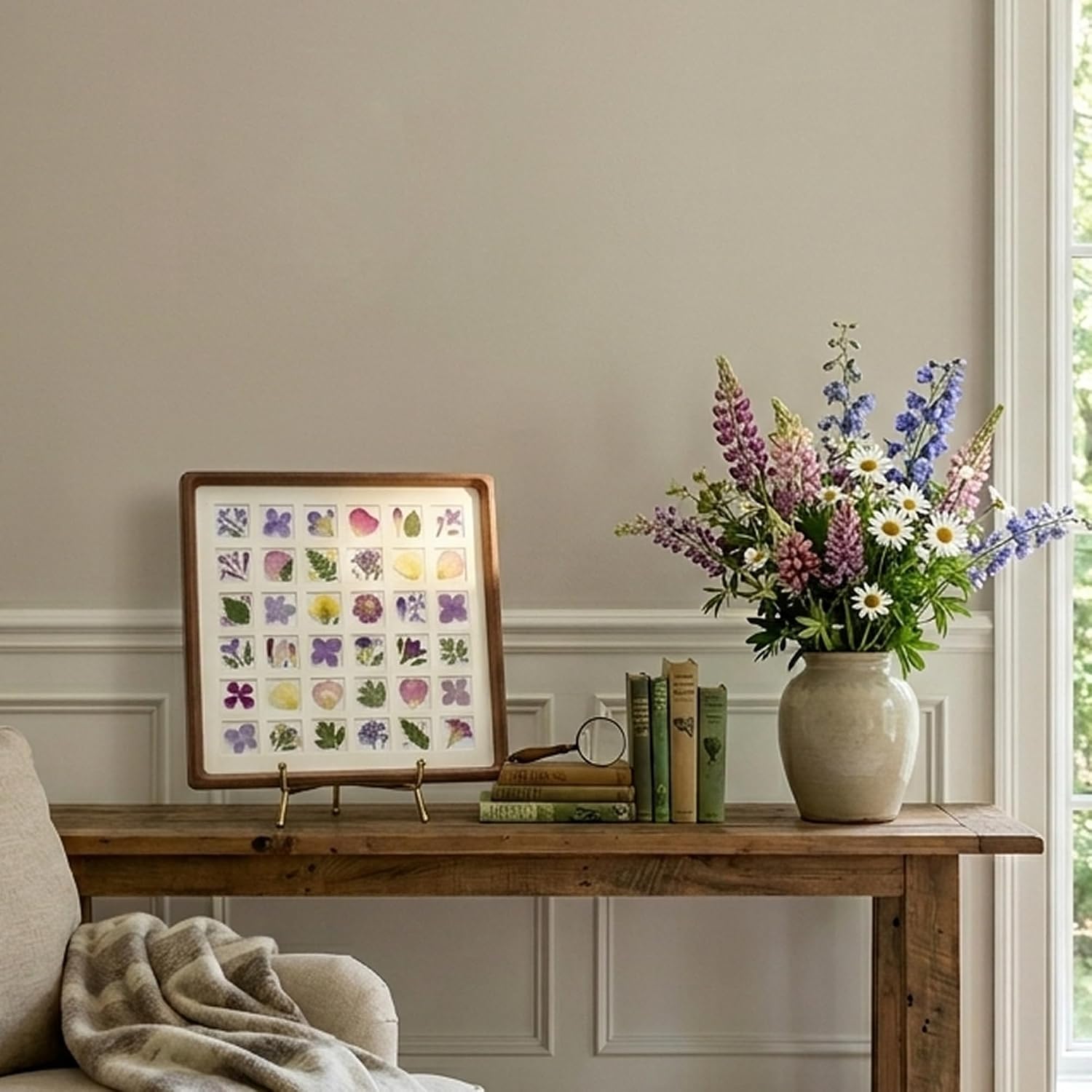 Solid Walnut Shadow Box, 36-Grid Specimen Frame for Pressed Flowers & Dried Leaves, Botanical Herbarium Collection Case, Clear PET Cover, DIY Nature Gift, 12x12