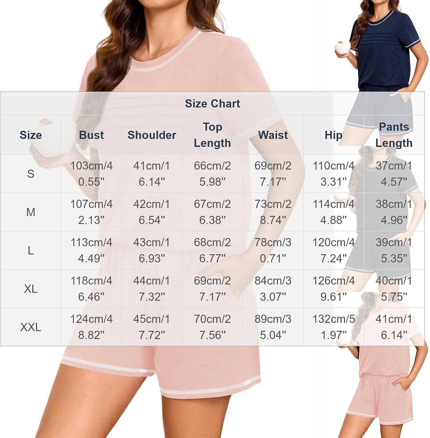 Oplxuo Women's Contrast Stripe Pajama Set, Crew Neck Pleated Short Sleeve Top, Pocket Elastic Shorts Soft Loungewear