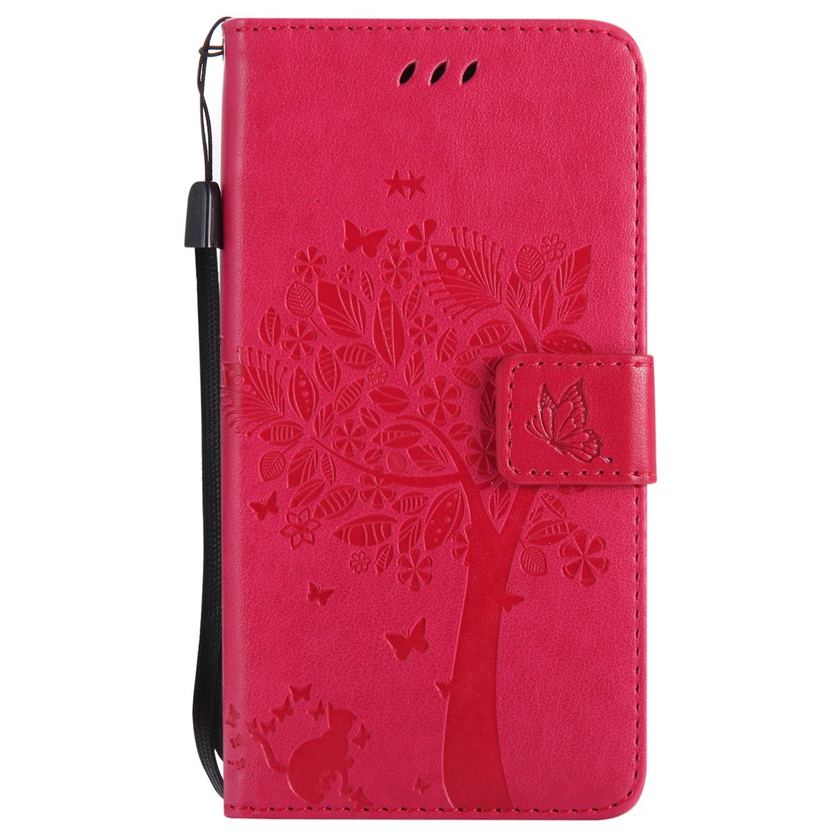 ISAKEN Galaxy J5 2017 Case, Galaxy J5 2017 Flip Cover, PU Leather Case with Credit Card Holder Book Style Case for Galaxy J5 2017 Magnetic Closure Protective Cover with Stand Function, Rose red