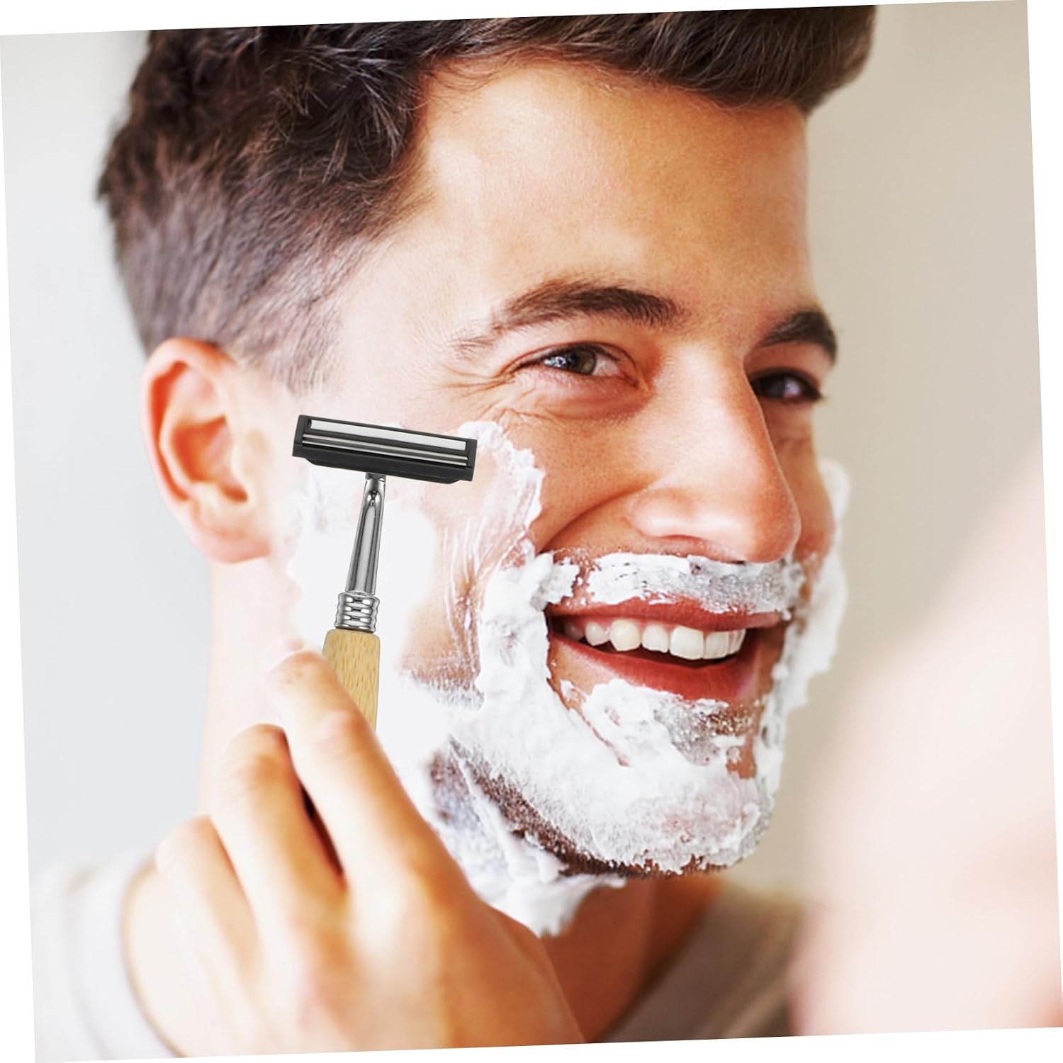 4pcs Bamboo Handle Razor Safety Shaver Men Manual Shaver Straight Blade for Beard Trimmer
