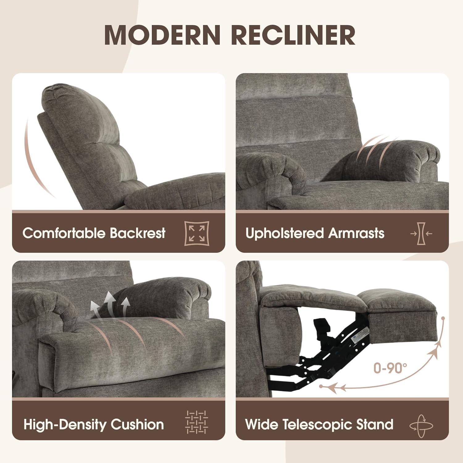 Dark Grey Glider Rocker Recliner,Swivel Rocking Recliner Chair,Glider Rocking Chair,Reclining Sofa Rocking Chair Nursery,23 Inches Deep Seat & 27 inches High Back,for Living Room