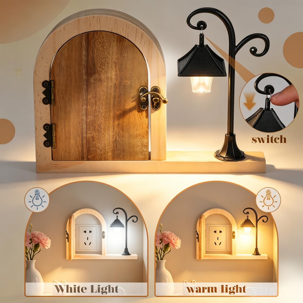 Toddmomy Cache-prise de porte en bois avec veilleuse lumineuse, protection adhésive pour interrupteur et animaux domestiques, plaque de sécurité décorative pour chambre à coucher et salle de jeux